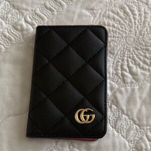 Black Quilted Leather Phone Case with Gold Double G Emblem